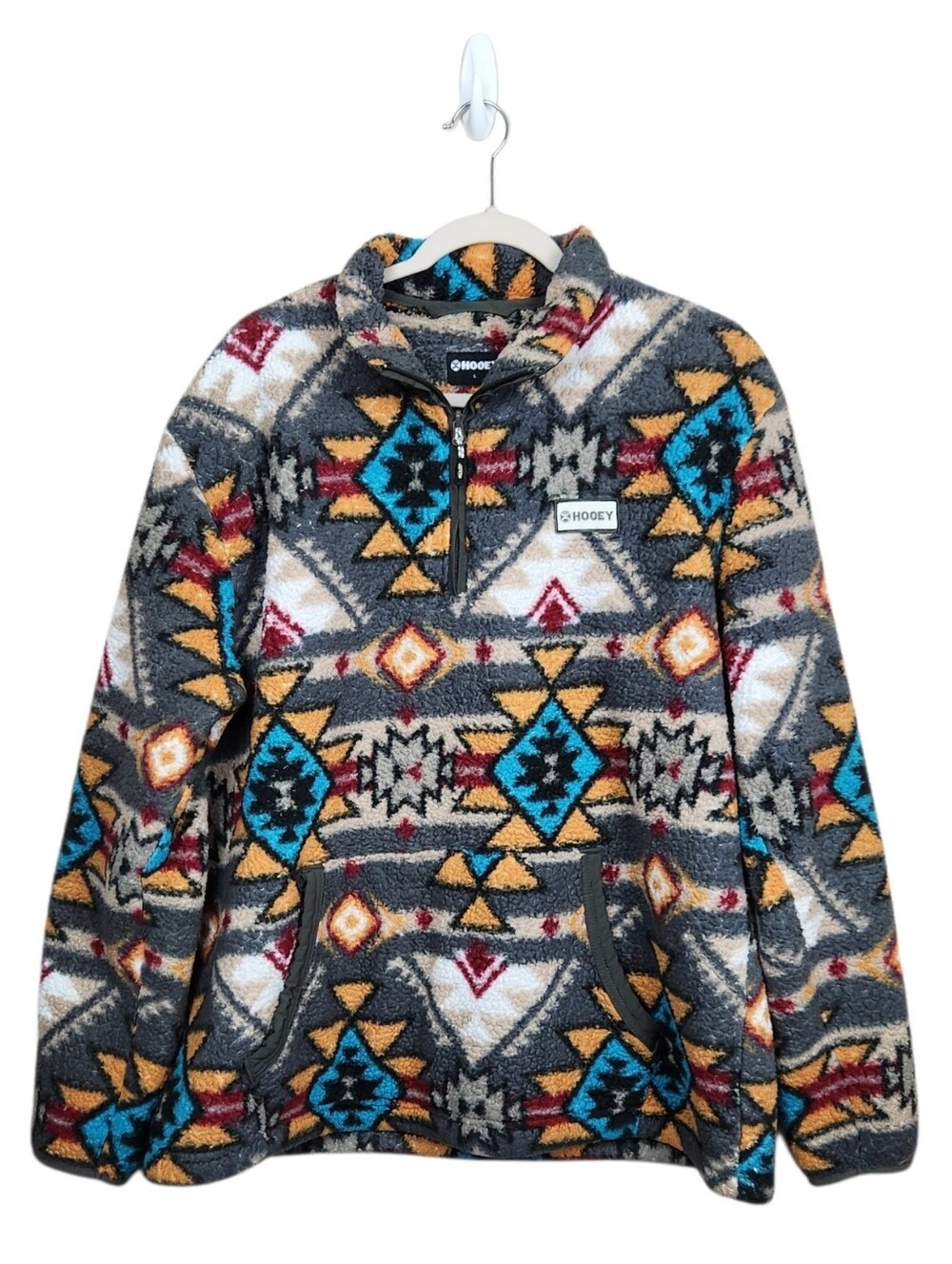 Hooey Aztec Southwestern Print Western Fleece 1/4 Zip Pullover Men Size L Unisex